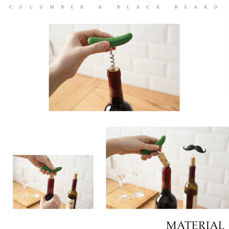 Novelty Mustache & Cucumber Silicone Wine Bottle Stopper, Reusable Leak-Proof Wine Preserver