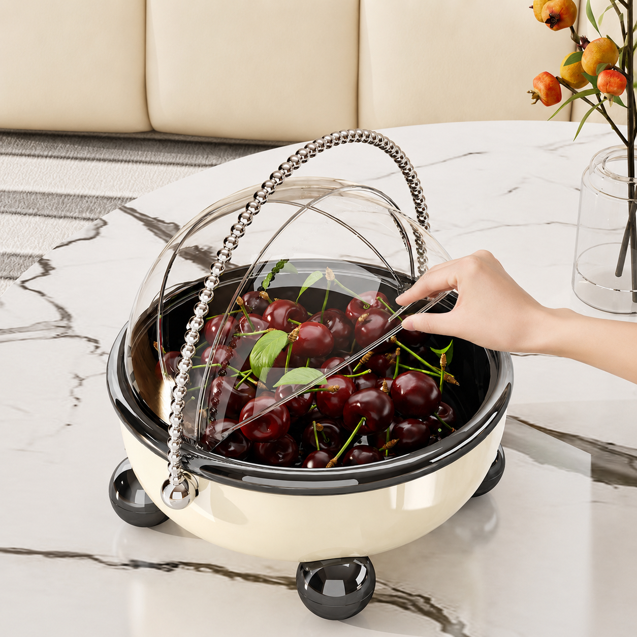 Portable Fruit Tray with Lid – Luxury Home Snack & Candy Storage Organizer