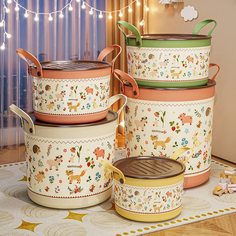 Cartoon Storage Basket with Lid – Large Capacity Kids Toy Organizer