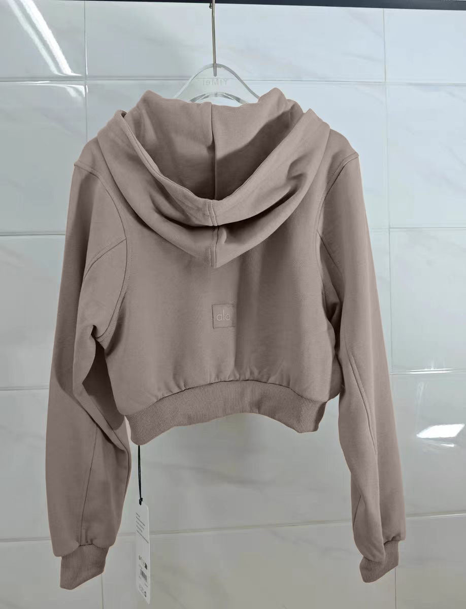 Women's Cropped Hooded Yoga Jacket – Slim Zip-Up Sports Top