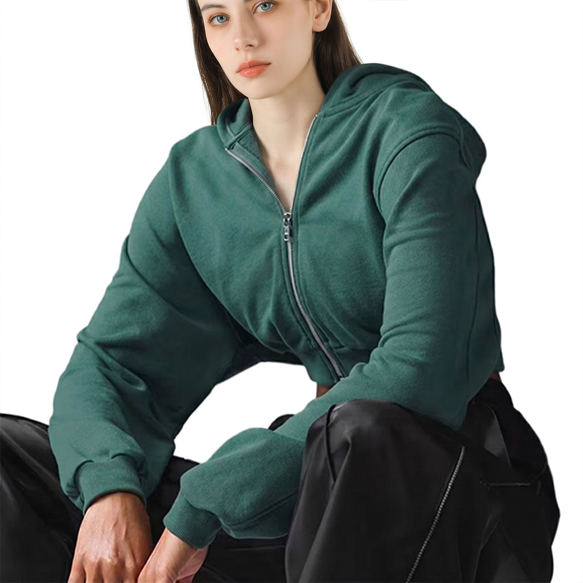 Women's Cropped Hooded Yoga Jacket – Slim Zip-Up Sports Top