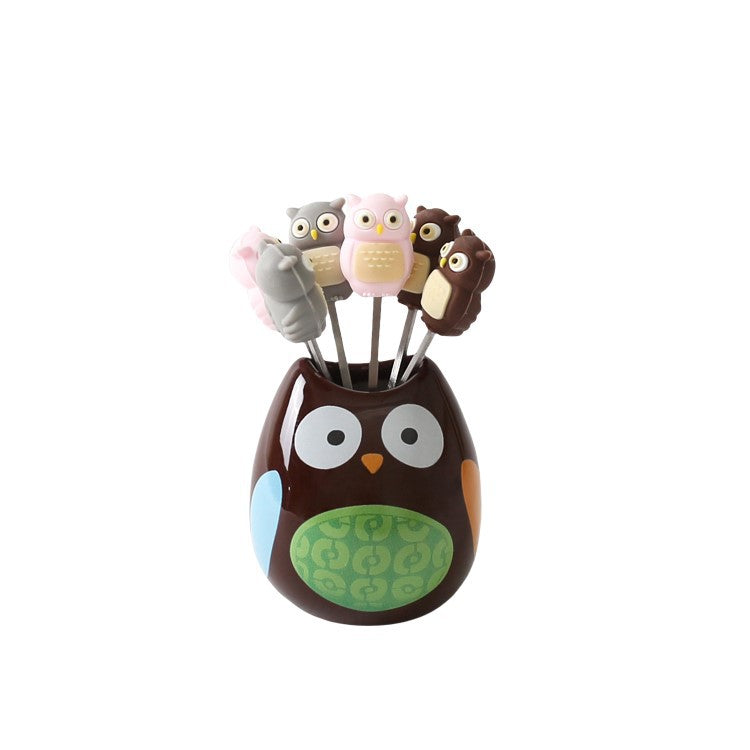Reusable Cartoon Owl Fruit Forks, Creative Dessert Picks with Owl Storage Container