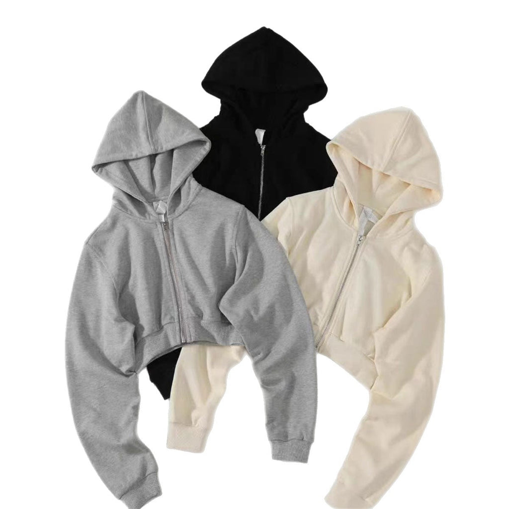 Women's Cropped Hooded Yoga Jacket – Slim Zip-Up Sports Top
