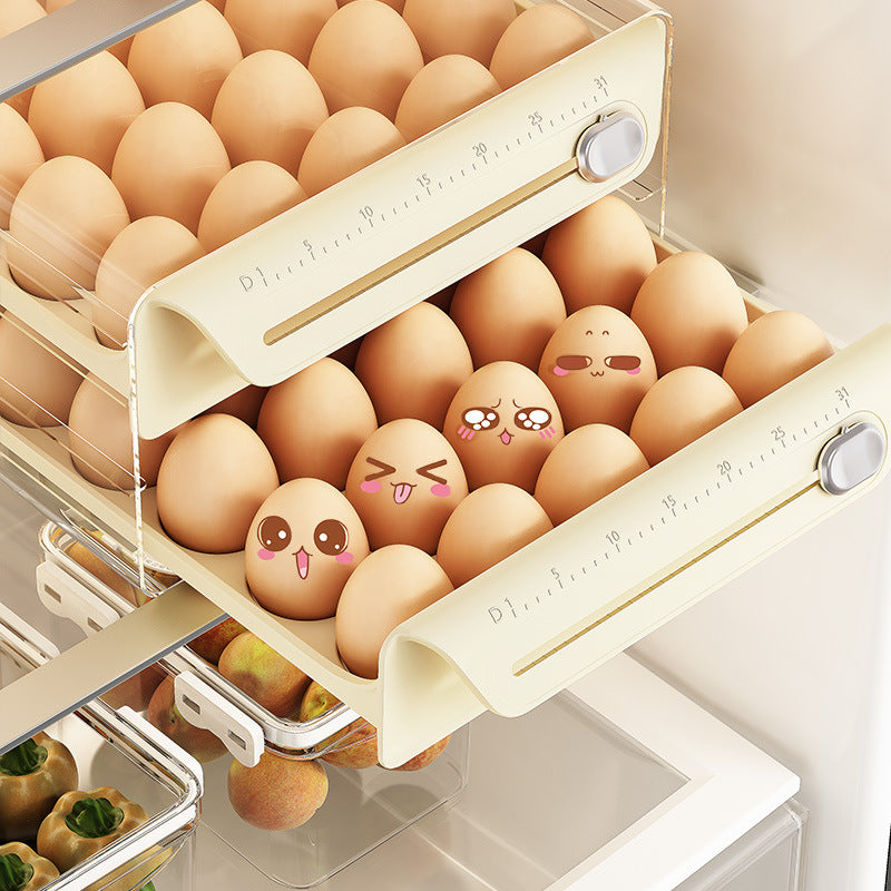 Wholesale Double Layer Egg Storage Box New Kitchen Refrigerator Egg Crisper Pet Timing Drawer Egg Box