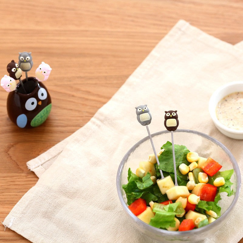 Reusable Cartoon Owl Fruit Forks, Creative Dessert Picks with Owl Storage Container