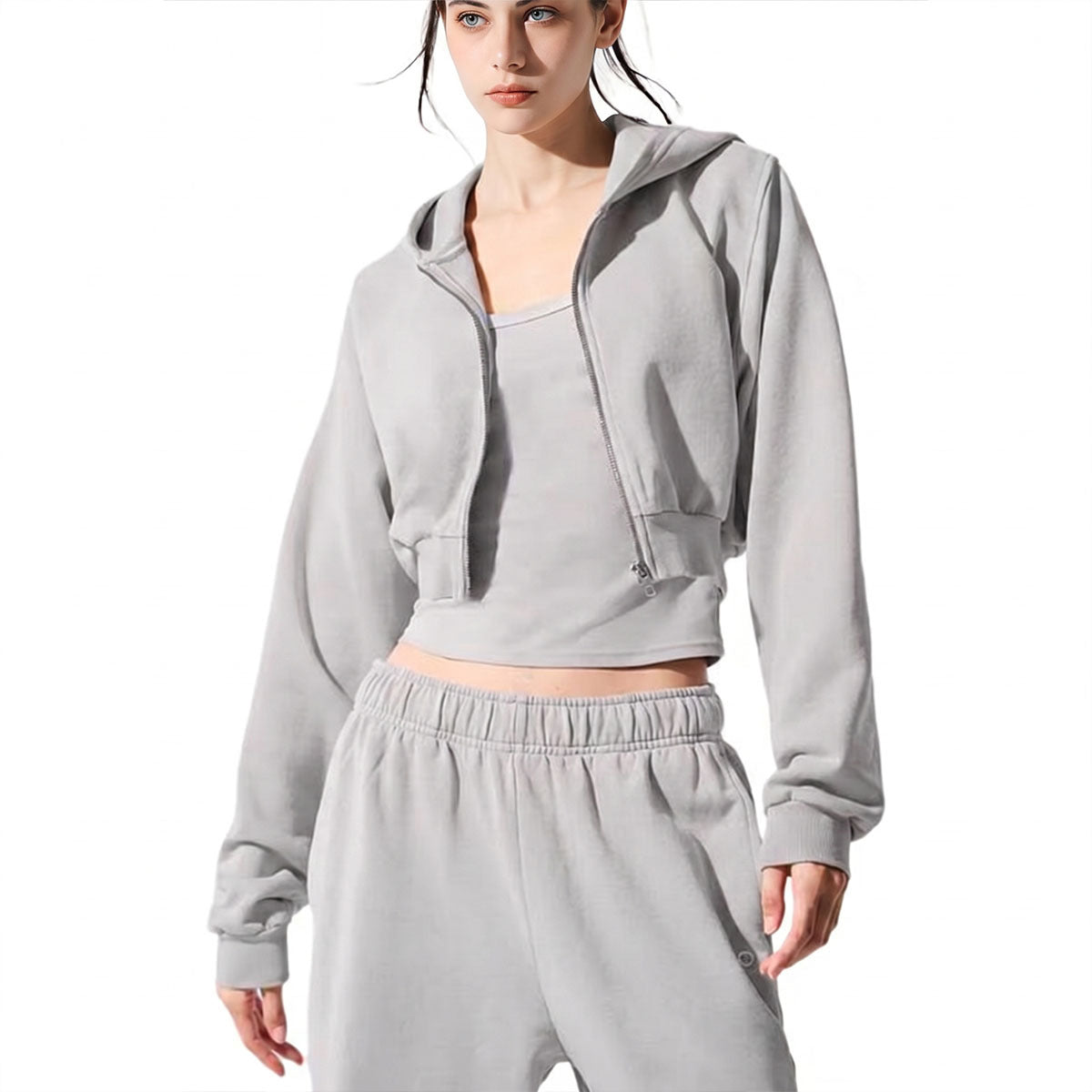 Women's Cropped Hooded Yoga Jacket – Slim Zip-Up Sports Top